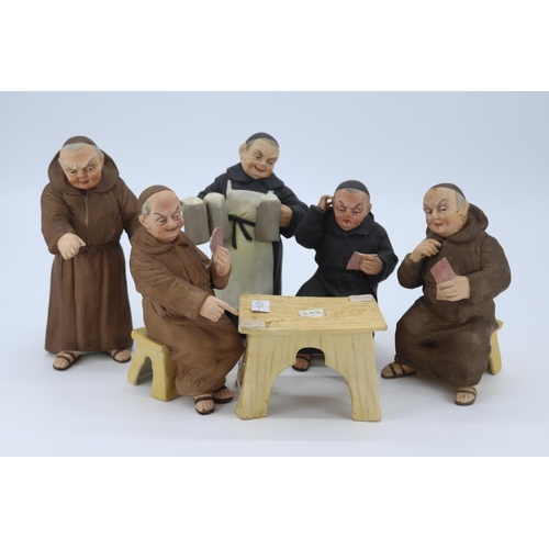 324 - Vintage set of five Bretby Jovial German monks playing cards 1949. Inspect.