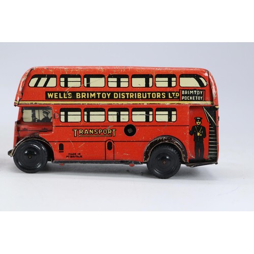 102 - Two Wells Brim toy, tin plate and clockwork vehicles, bus and tram bus