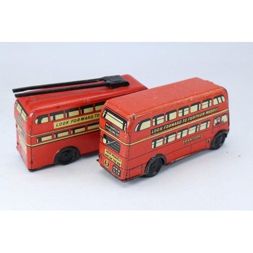 102 - Two Wells Brim toy, tin plate and clockwork vehicles, bus and tram bus