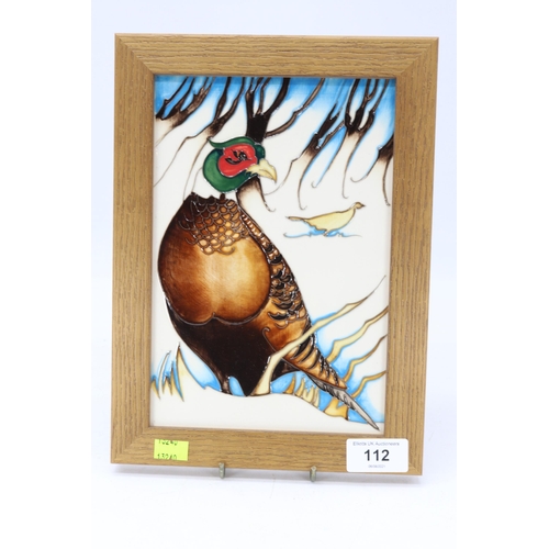 112 - Moorcroft plaque in the Pheasants of Snow Hollow design, approx. 26cm x 15cm, fully marked