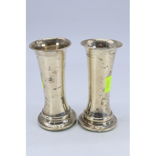 14 - Pair of silver weighted small trumpet vases