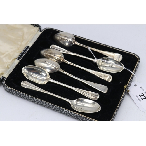 22 - Set of six silver hallmarked spoons incorrect case