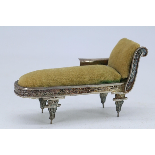 30 - Foreign silver?/white metal miniature chaise longue