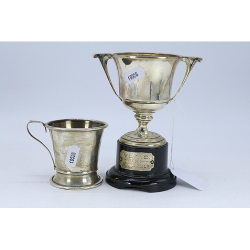 4 - Silver hallmarked trophy together with a small silver cup