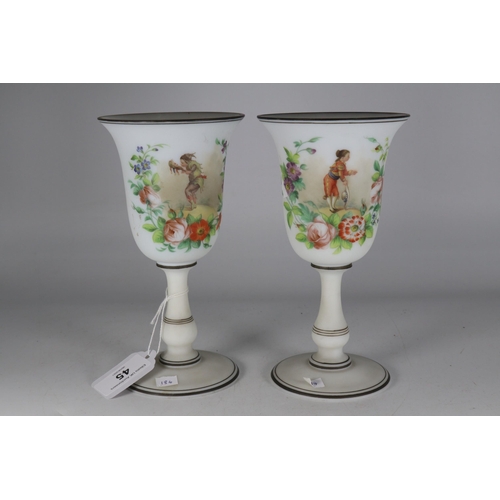 45 - Pair of highly decorative glass goblets depicting figural portraits minor slither chip to underside ... 