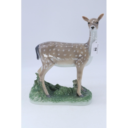 58 - Royal Copenhagen Fawn on a green base - Rare, fully marked on the underside