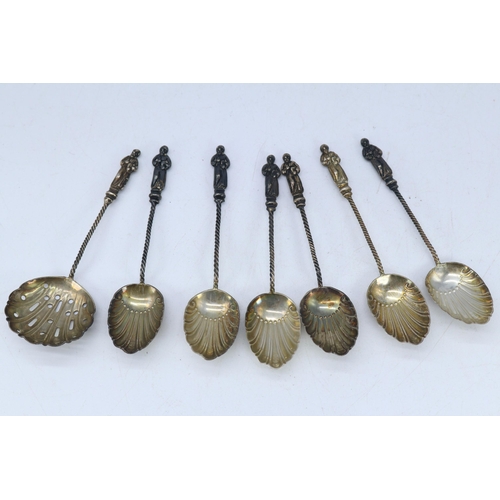 9 - Six silver hallmarked apostle spoons and a sifter spoon