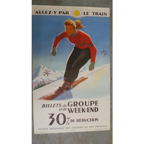 139 - A superb S.N.C.F. railway poster by Abel featuring a stylish skier. It measures approx. 62cm x 100. ... 