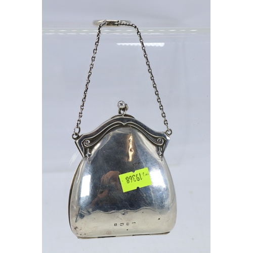 7 - Silver hallmarked coin purse with attached chain link handle.