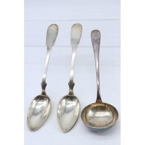 18 - Two Austrian silver table spoons approx. 140g, both marked with Prague 1850? marks are slightly rubb... 