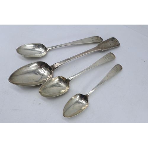 19 - Antique silver serving spoon approx. 145g hallmarked for Dublin together with 3 other silver Dublin ... 