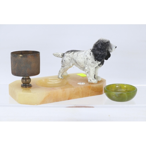 42 - Spelter spaniel on marble plinth ashtray