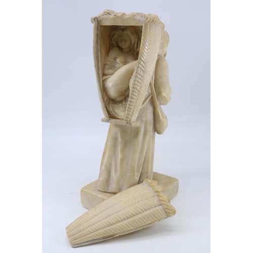 152 - An Alabaster monk with novelty removeable panel with erotic secret figurine in the basket