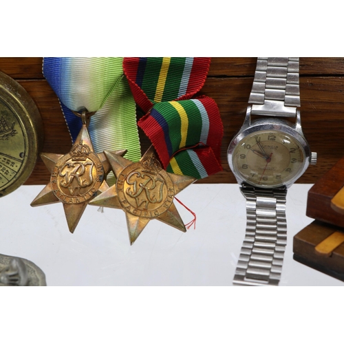 169 - A WWII Pacific Star together with Atlantic Star, a wooden box, small silver hallmarked trophy, conco... 