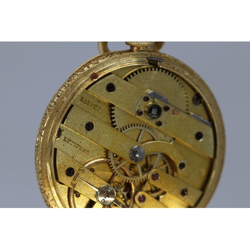 204 - 18ct Gold miniature ladies pocket watch with enamelled back, maker Badollet Geneve