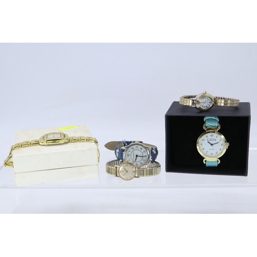 264 - Ladies Omega cocktail watch, Swarovski watch and three modern watches