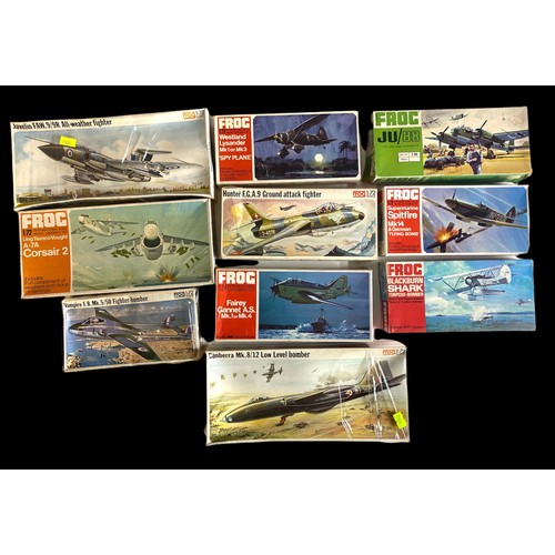 344 - A selection of boxed Frog model kits all 1:72 scale to include Hunter F.G.A.9 Ground Attack Fighter,... 