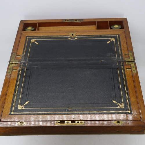 371 - 19th Century quality brass bound writing slope complete with inkwells