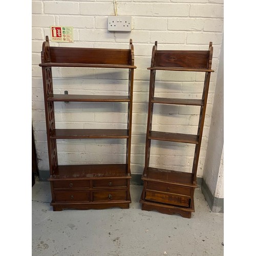 417 - A reproduction chest of drawers together with an open bookcase and another similar