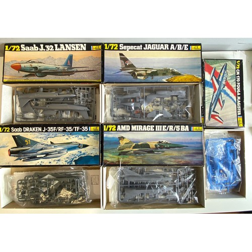 486 - A selection of boxed Heller model kits 1/72 scale to include CM170 Fouga Magister, Saab J.32 Lansen,... 