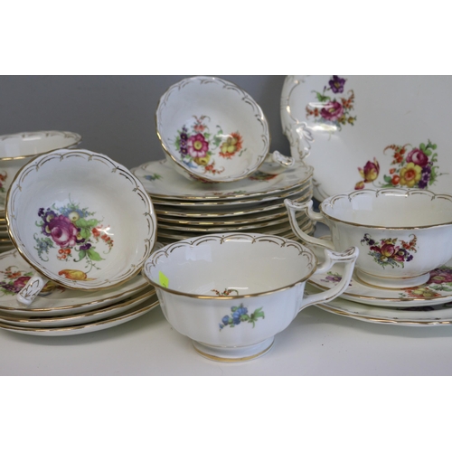 536 - Antique decorative tea set, 10x cups, 11 saucers, 10x side plates, sandwich plate