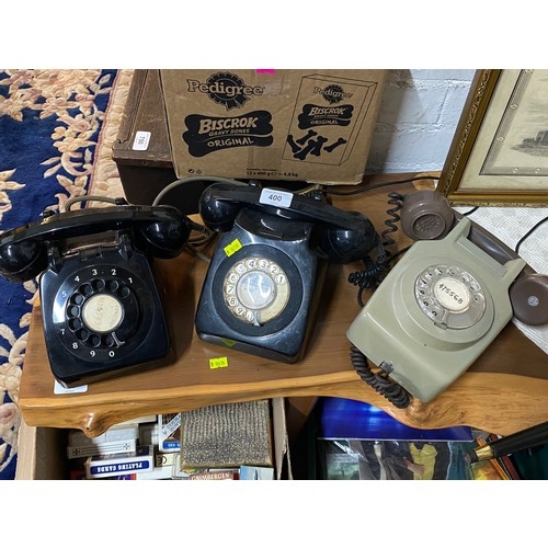 617 - Three vintage dial telephones including a wall mounted version