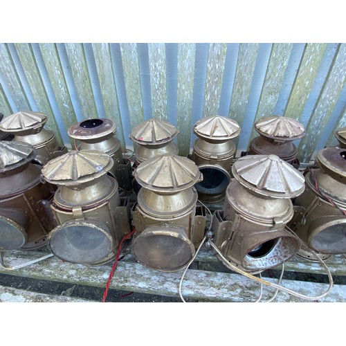 656 - 16 WW2 era railway lamps, they have all been painted and are in various states of disrepair