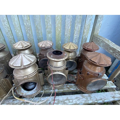 656 - 16 WW2 era railway lamps, they have all been painted and are in various states of disrepair