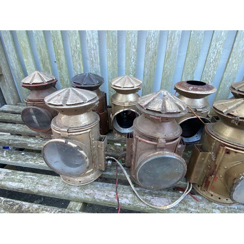 656 - 16 WW2 era railway lamps, they have all been painted and are in various states of disrepair