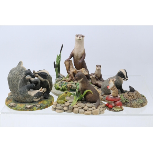 680 - Border Fine Arts badger together with another, an otter, a mouse and another otter group