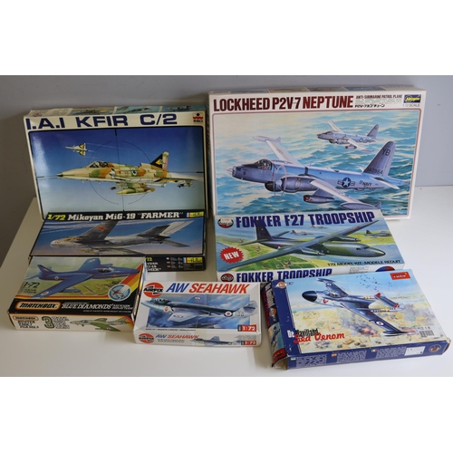 544 - A selection of boxed model kits to include Esci 1/48 scale I.A.I KFir C/2 (all the rest are 1/72 sca... 