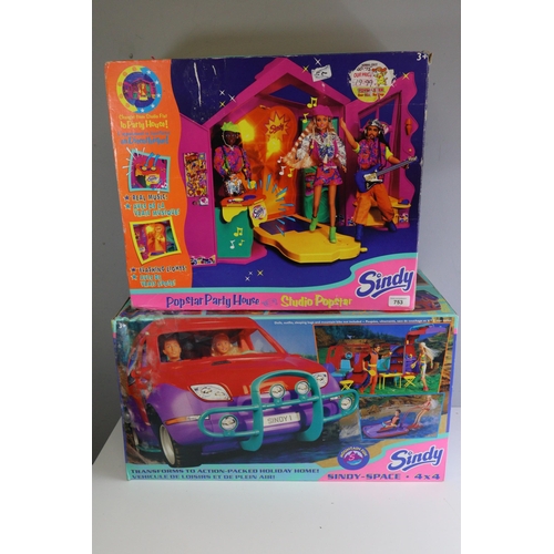 753 - Sindy Hasbro Space 4x4 holiday home / camper? together with Popstars party house both in opened boxe... 