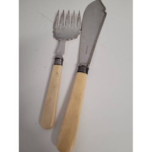 12 - Silver and bone handled fish knives x 12 together with matching forks x 12, gross weight approx. 995... 