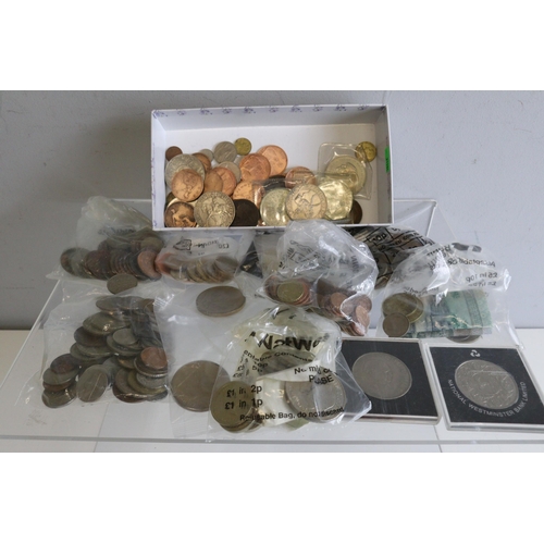 229 - A selection of assorted coins together with postcards etc