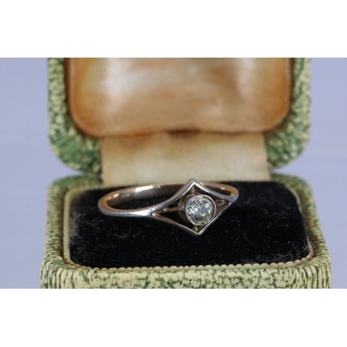 66 - A 15ct? (hallmarked rubbed) gold ring set with single diamond stone, approx. size N/O