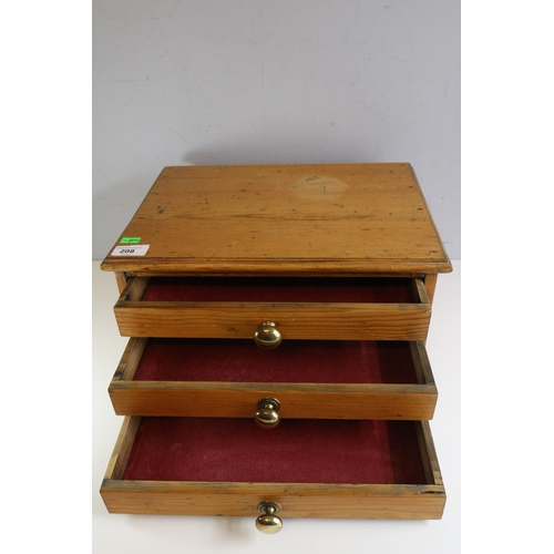 208 - Wooden three drawer small chest/box