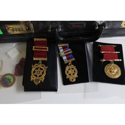 211 - Selection of Masonic items to include aprons, jewels, sash's and briefcase etc