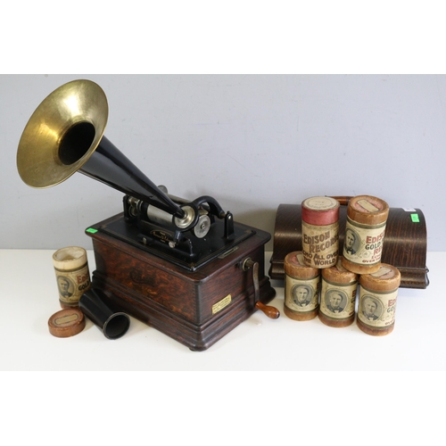 246 - An Edison standard phonograph together with six wax music rolls