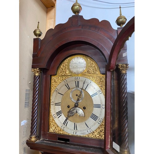 378 - Richard Howard New Brentford Grandfather clock, weights and pendulum (key in office)