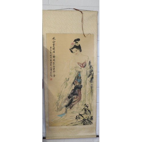 442 - 4 Oriental scroll watercolours/pictures