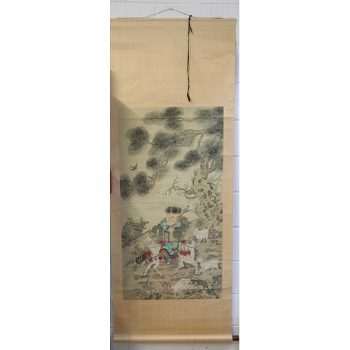 442 - 4 Oriental scroll watercolours/pictures