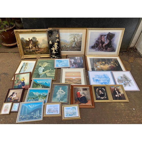 99 - A large collection of paintings and prints, old masters copies etc together with 10 boxed Royal Doul... 