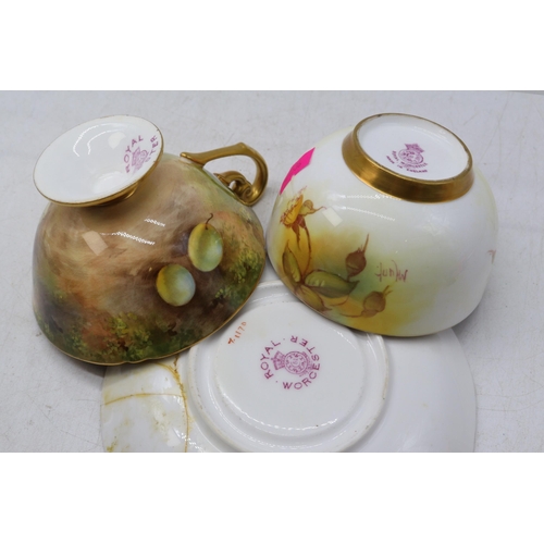 122 - Royal Worcester hand-painted fruit cup and saucer (saucer has been repaired) together with a similar... 