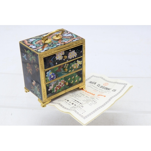 132 - A Inaba cloisonné highly decorative three drawer trinket chest (approx 10cm tall)