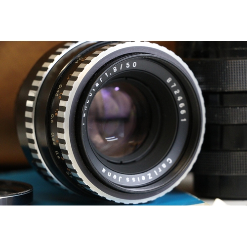 264a - Praktica s 35mm super TL slr camera with Sigma Zoom F=120-300mm, Carl Zeiss Jena pancolar 1.8/50 and... 