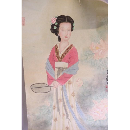 379 - A large quantity of Oriental scroll watercolours/paintings