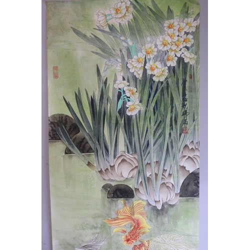 379 - A large quantity of Oriental scroll watercolours/paintings