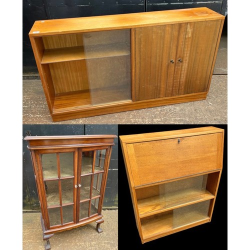 57 - A display cabinet (measures approx. W81cm x H125cm x D38cm) together with a mid-century bureau (meas... 