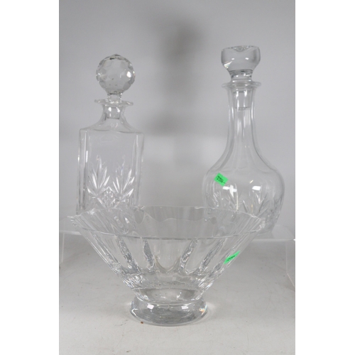 71 - Dartington crystal bowl, two decanters and a mixing bowl