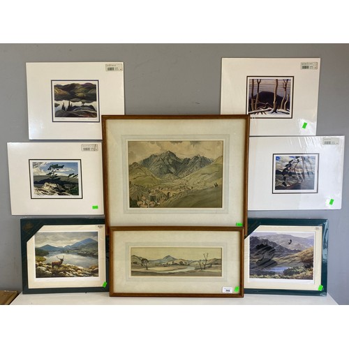 100 - Landscape watercolour Tasmania by G Monkhouse,an unsigned watercolour and six other pictures/prints ... 